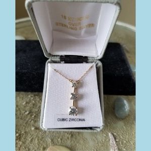 3 Stone Cubic Zirconia Pendant & Necklace 18k Gold